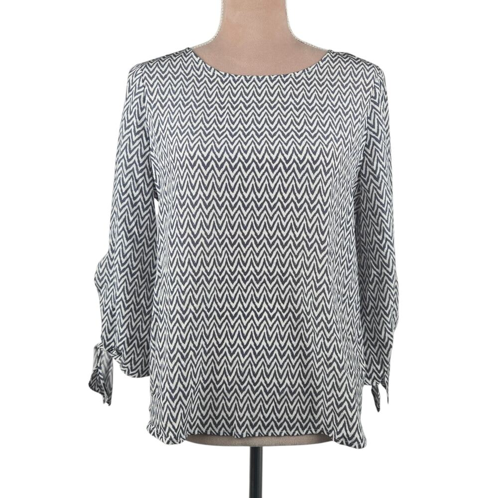 Ellie Kai Silk Chevron Print Tie Sleeve Blouse Keyhole Back Size 0